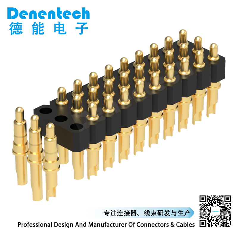 Denentech 2.54MM pogo pin H2.5MM solder triple row male spring test probe pogo pin connector